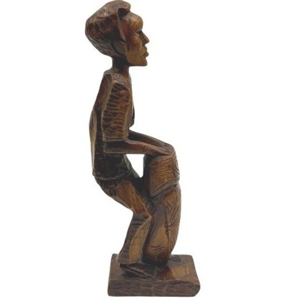 Hand Carved Wood Drummer Figurine Set Tribal African Art Decor Men Drums - Picture 7 of 12